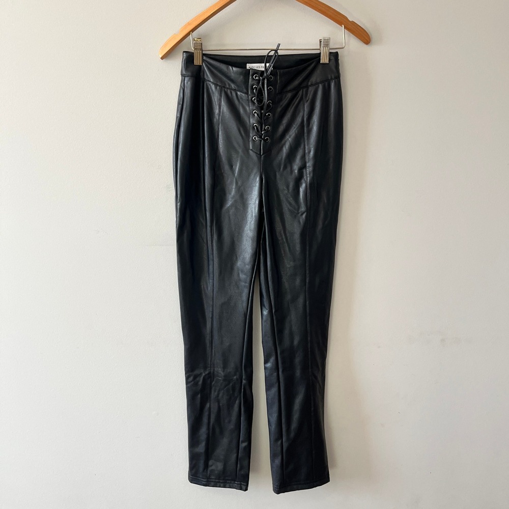 Avec Les Filles Lace-Up Faux Leather Pants Edgy Black XS NWT High Waisted